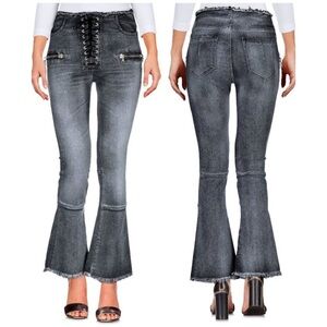 BEN TAVERNITI x UNRAVEL PROJECT Lace Up Flare Leg Cropped Jeans 30